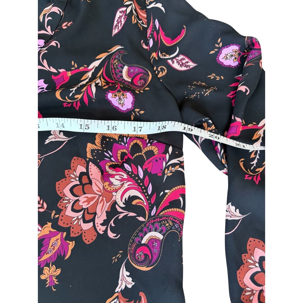 Liz Claiborne Women's Black & Pink Paisley Floral Long Sleeve Blouse, Size XS - Picture 8 of 12